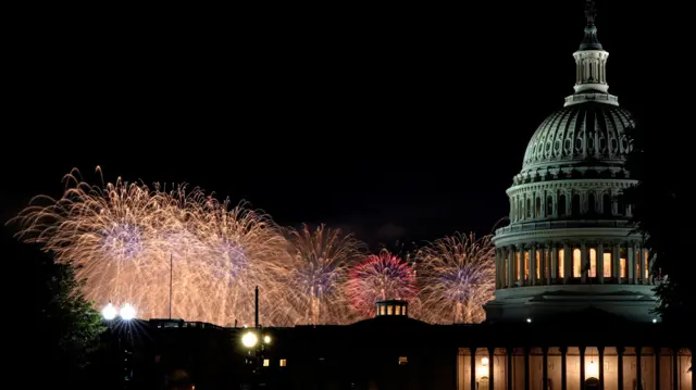 Fireworks explode behind the U.S. Capitol building during the Freedom 250's Salute to America as the United States celebrates its 250th anniversary on Independence Day.
