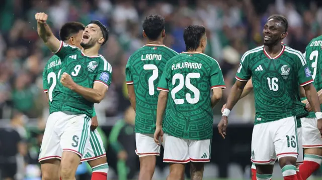 Raul Jimenez #9 of Mexico celebrates a goal during the FIFA World Cup 2026 Round Of 32 match between Mexico and Ecuador at Mexico City Stadium on June 30, 2026 in Mexico City, Mexico.