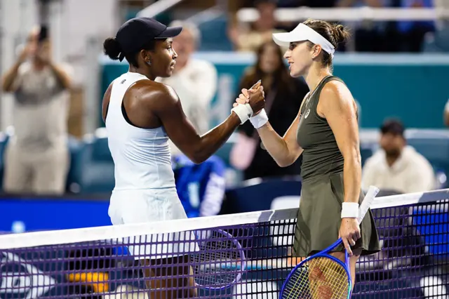 Coco Gauff and Belinda Bencic shake hands