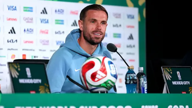Jordan Henderson #14 of England speaks to the media during a press conference ahead of the FIFA World Cup 2026 Round of 16 match between Mexico and England on July 04, 2026 in Mexico City, Mexico