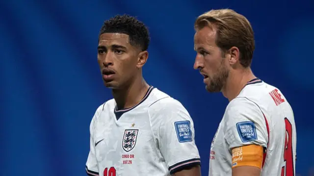 Jude Bellingham and Harry Kane of England during the FIFA World Cup 2026 Round Of 32 match between England and Congo DR at Atlanta Stadium on July 01, 2026 in Atlanta, Georgi