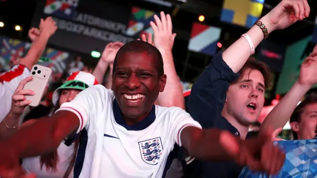 England fans attend a watch party at Boxpark Croydon for the FIFA World Cup 2026 Round of 16 match between Mexico and England