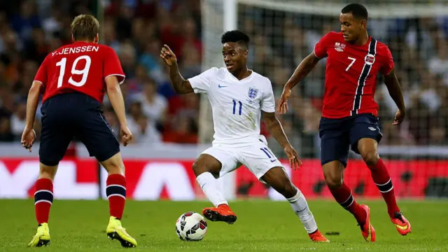 Raheem Sterling plays against Norway