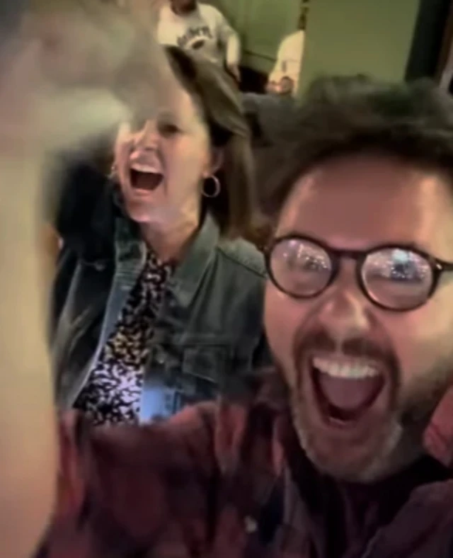 Jon Kay and Sarah Campbell celebrate
