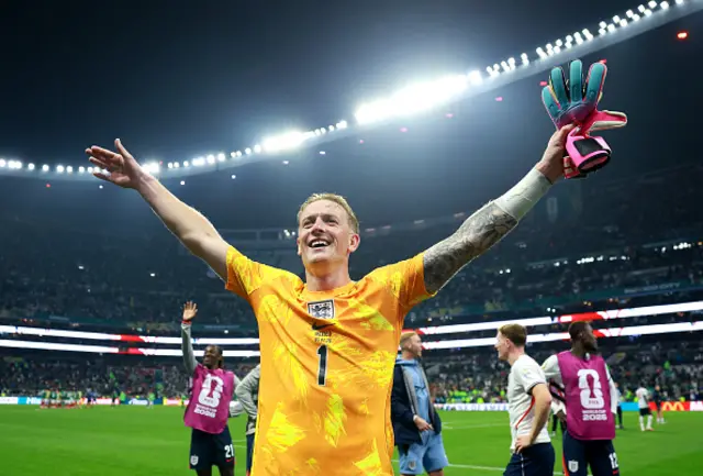 Jordan Pickford #1 of England celebrates