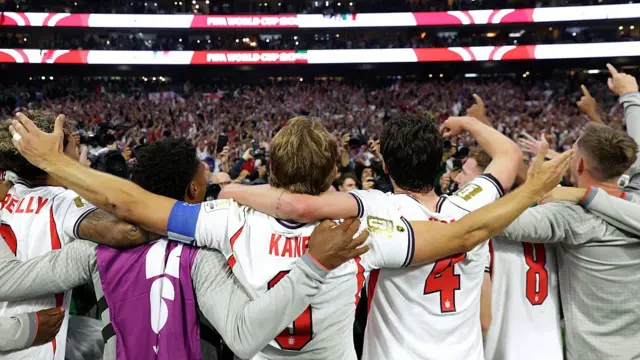 England players sing with the fans after beating Mexico