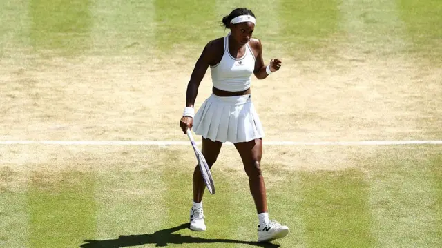 Coco Gauff of United States reacts