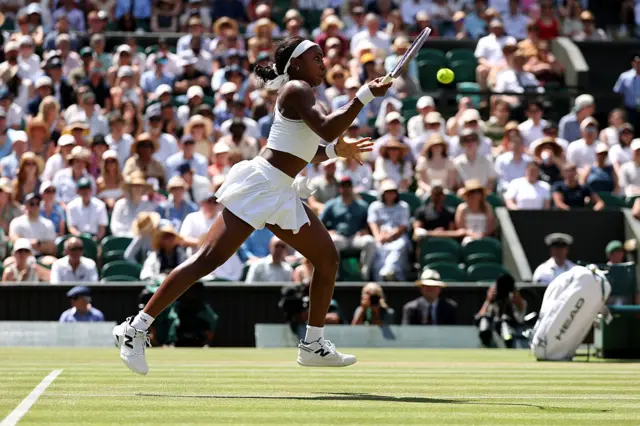 Coco Gauff of United States plays a forehand