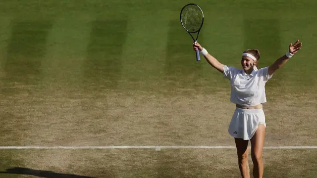 Karolina Muchova celebrates