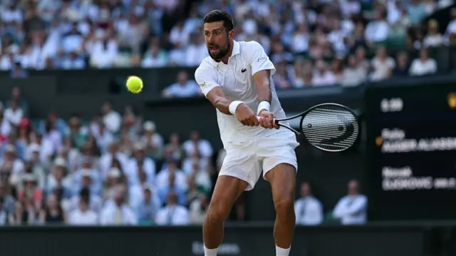 Novak Djokovic of Serbia plays a backhand