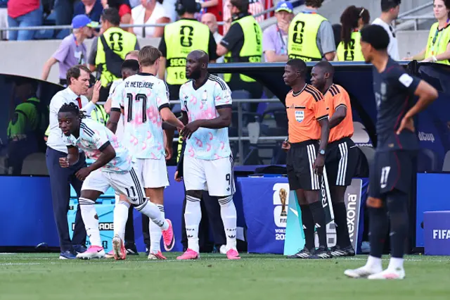 Charles De Ketelaere of Belgium comes off for Romelu Lukaku
