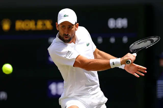 Novak Djokovic about to hit a backhand shot