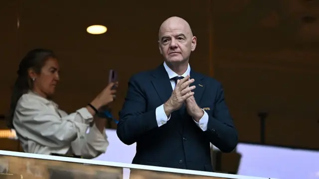 FIFA President Gianni Infantino attends the 2026 World Cup round of 32 football match between the Netherlands and Morocco at the Monterrey Stadium in Guadalupe on June 29, 2026