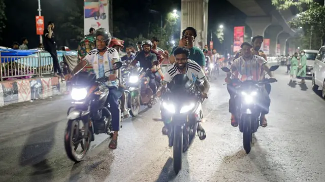 Young Bangladeshi people are celebrating Argentina's victory against Egypt in the football match at the University of Dhaka campus. Final score Argentina 3 Egypt 2
