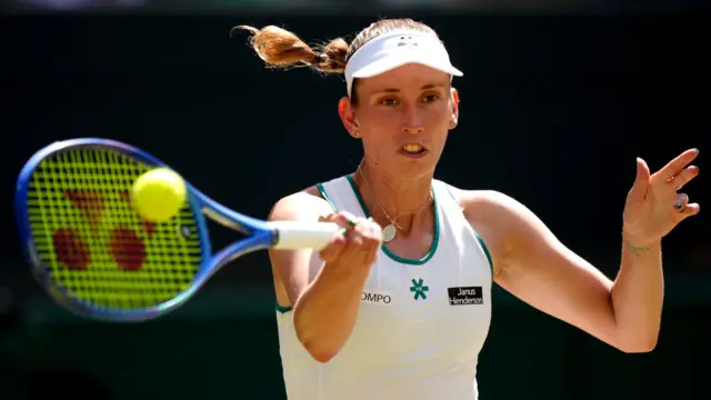 Elise Mertens hits a forehand
