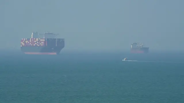 A Cargo boat navigates the sea on April 28, 2026 on Qeshm Island, Iran in the Strait of Hormuz