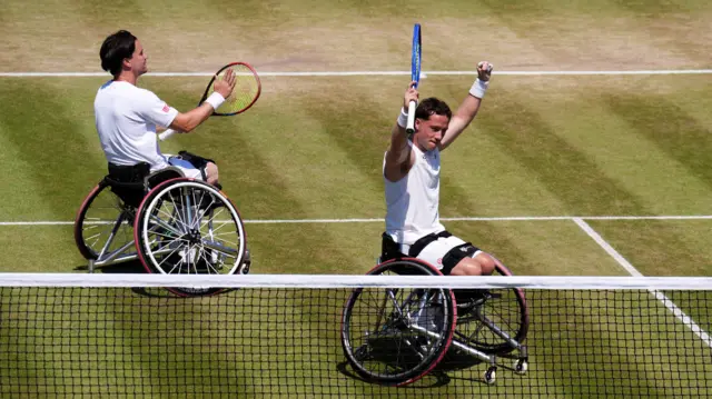 Alfie Hewett and Gordon Reid celebrate
