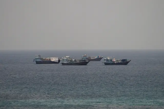 Vessels at the Strait of Hormuz, as seen from Musandam, Oman