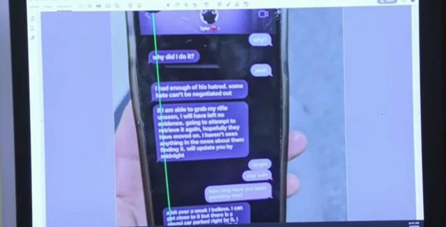 Screenshot of an image showing a phone with a text message exchange.