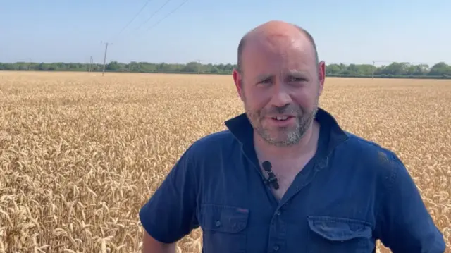 John Sheppard stood in a vast field of dry-looking wheat