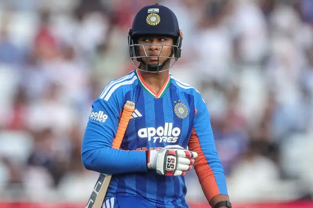 India's Vaibhav Sooryavanshi walks off after being dismissed