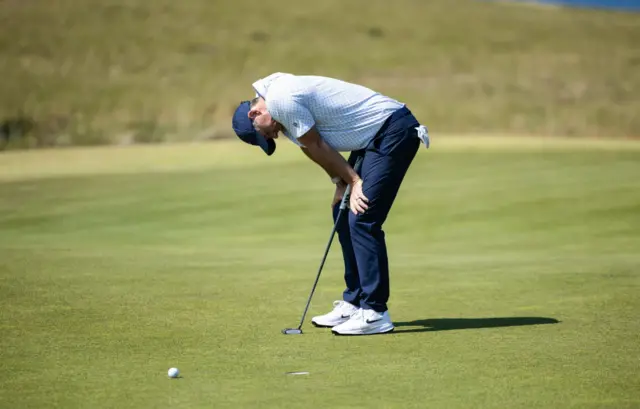 Rory McIlroy looks dejected after missing a birdie putt
