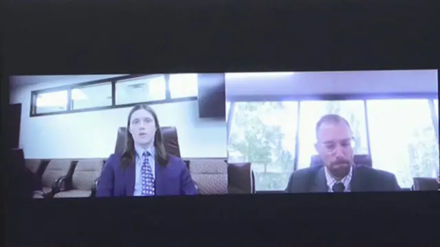 A screenshot from a video recording of a meeting between an investigator and a witness