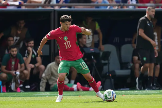Brahim Diaz of Morocco controls the ball