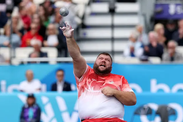 Taz Nicholls of Team England in men's shot put F57 at 2026 Commonwealth Games