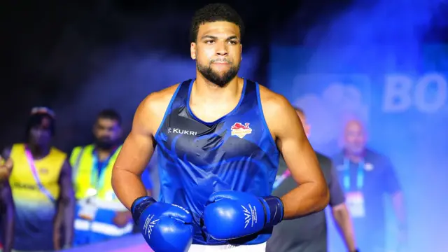 Damar Thomas walking out before his bout against Aziz Abdul in the quarter-final