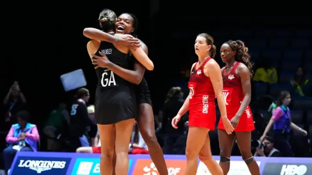 New Zealand netballers celebrate beating England