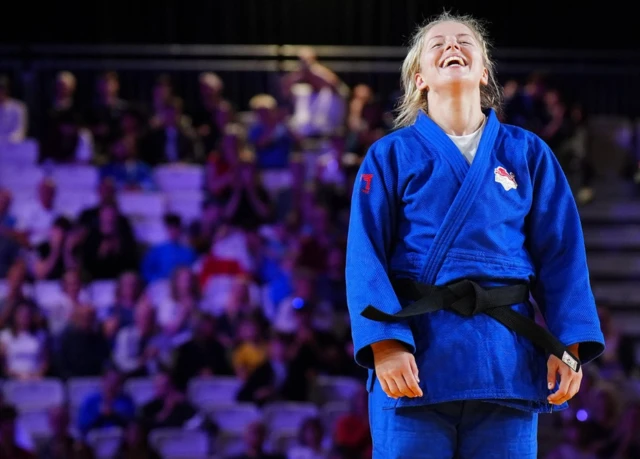Kelly Petersen-Pollard celebrates judo gold for England