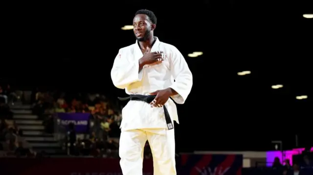 Jamal Petgrave looks on after winning bronze at the Commonwealth Games