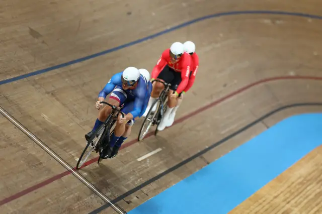 Neil Fachie and Aaron Pope cross the finish line ahead of the Wales tandem