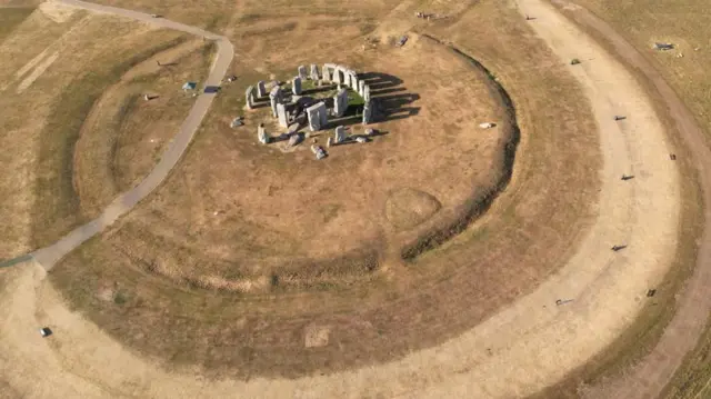 Rings of dry brown grassland around Stonehenge
