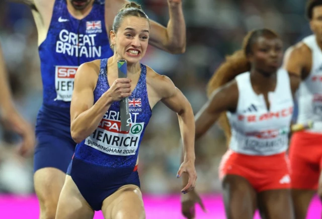 Great Britain's Charlotte Henrich in action during the 4x400m mixed relay final