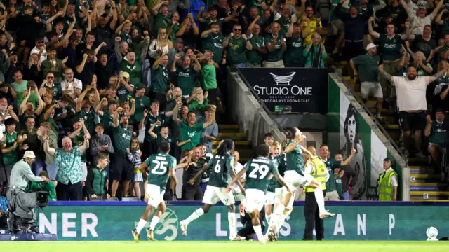 Plymouth players and fans celebrate