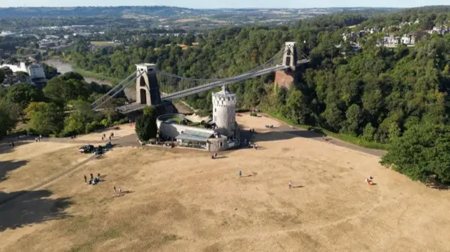 Clifton Suspension Bridge over dry grass