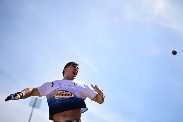 Italy's Leonardo Fabbri competes in the men's shot put qualifier