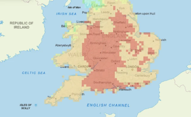 A map of the UK showing the areas covered by the Met Office's Fire Severity Index.