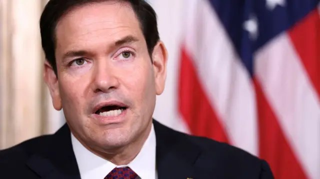 U.S. Secretary of State Marco Rubio speaks during a memorandum of understanding signing ceremony with Paraguayan Vice President Pedro Alliana on strategic civil nuclear cooperation, at the State Department in Washington, D.C., U.S., August 4, 2026