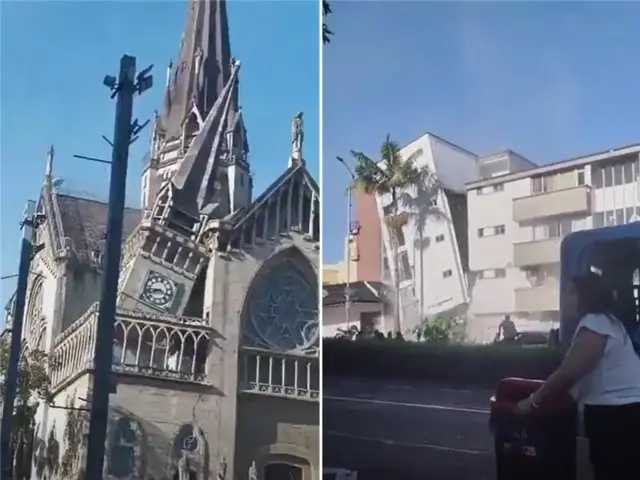 Videos show part-collapse of a Cathedral clocktower and total collapse of a building on Avenue Santander