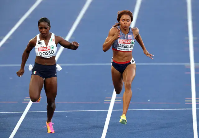 Zaynab Dosso of Team Italy and Imani Lansiquot of Team Great Britain compete in the Women's 100m Semi-Finals