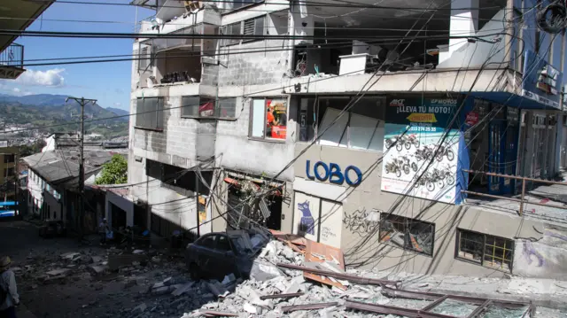 A building destroyed by a powerful earthquake in Manizales, Colombia, 10 August 2026