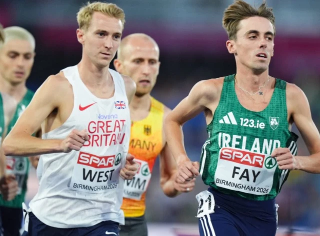 James West of Great Britain and Brian Fay of Ireland (right) during the Men's 5000m Final