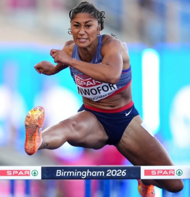 Emma Nwofor of Great Britain during the Women's 100m Hurdles R