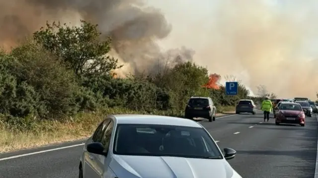A31 cars abandoned as fire breaks out