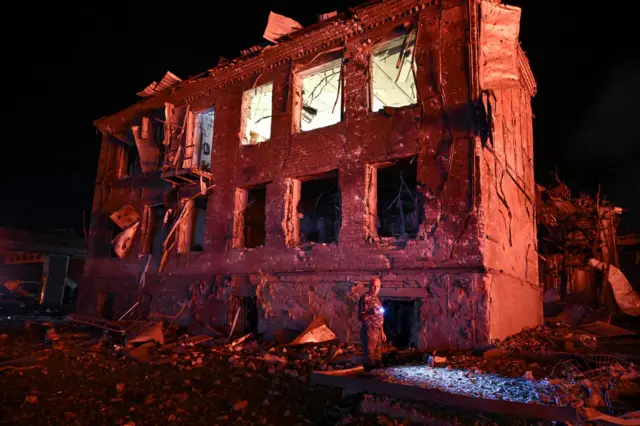 A damaged building in Zaporizhzhia after overnight Russian strikes