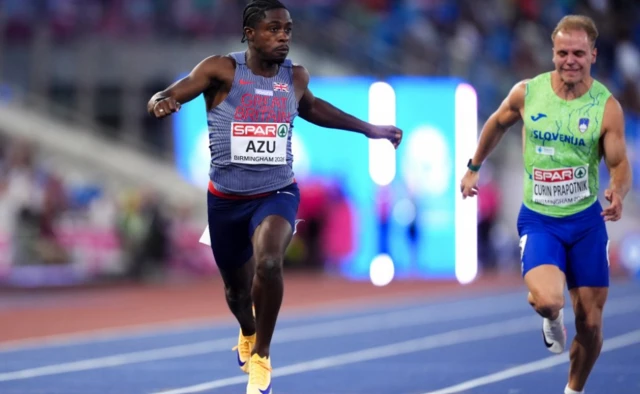 Jeremiah Azu of Great Britain during the Men's 100m Semifinal