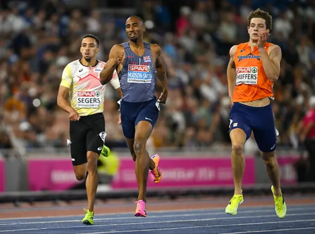 Matthew Hudson-Smith of Great Britain and Northern Ireland, centre, and Jonas Phijffers